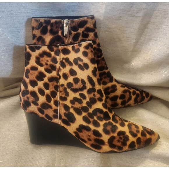 Nine West Women's Natural Multi Carter Cheetah Wedge Ankle Boots Booties Size 9M - Picture 3 of 7